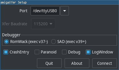 amigaXfer setup dialog crashentry
